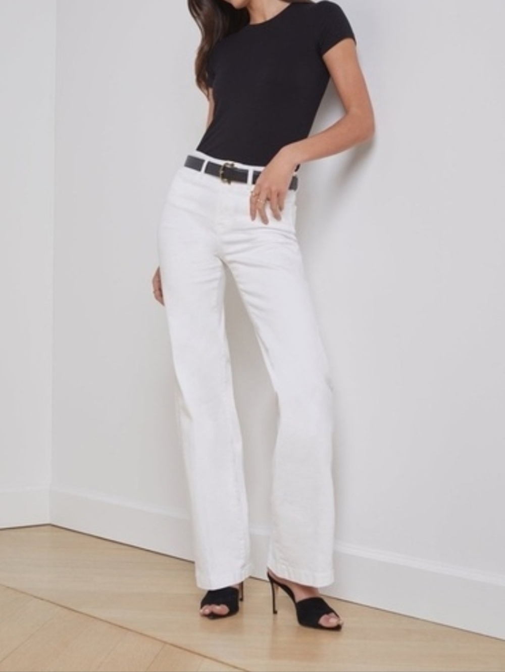 L'AGENCE Strechy  wide-leg High-Rise blanc white jeans RN# 126654 Size 28 - Picture 2 of 16